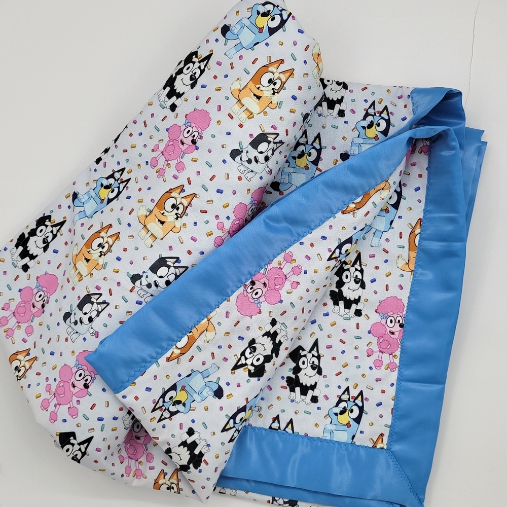 Handmade Lovely Bluey & friends cotton Kids blanket,satin binding blanket 40x44